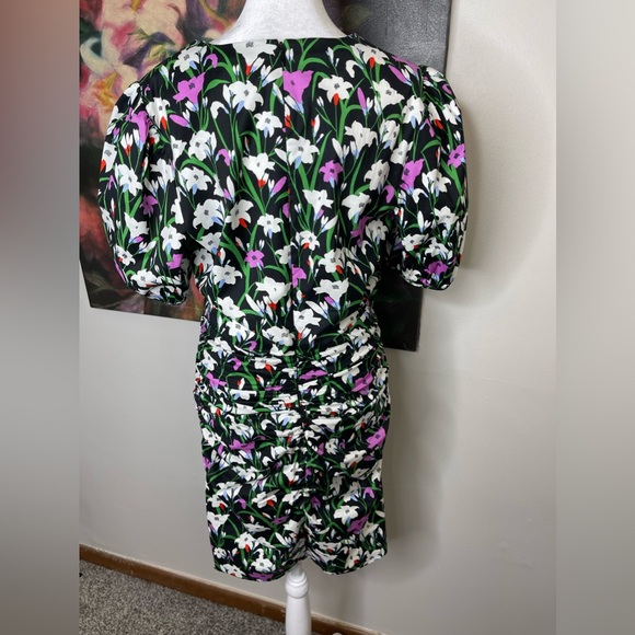 Veronica Beard Janis Ruched Floral Mini Dress Poplin Bubble Sleeves Designer 6 - Picture 11 of 14